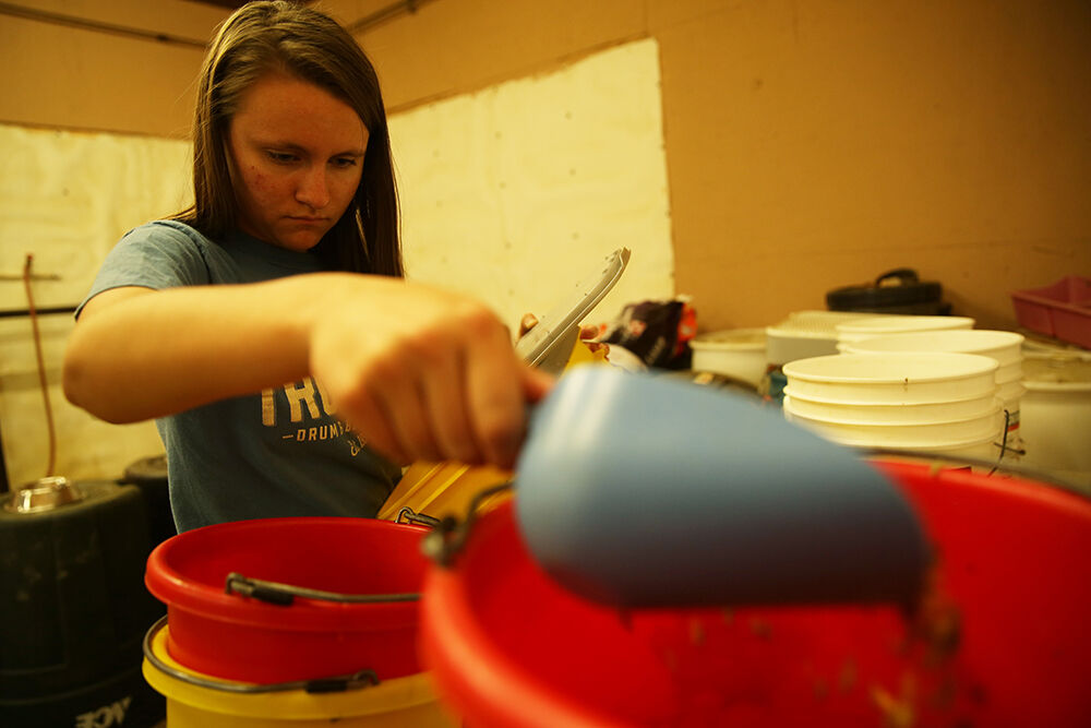 Heather Rozema watches the scale as she weighs